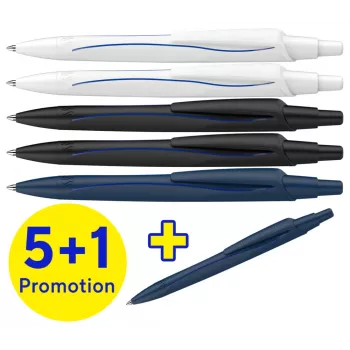 Schneider Reco kulspetspenna set med 6 pennor, blått bläck, olika skaftfärger, mediumspets 131886