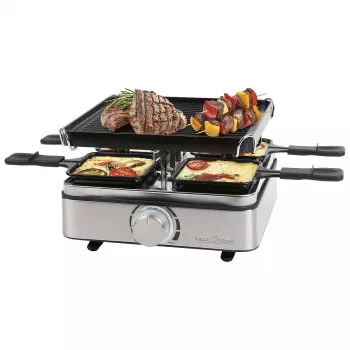 PROFI COOK raclettegrill PC-RG 1301 för 4 personer med vändbar gjutjärnsplatta, rostfritt stålhölje 501301