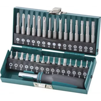 Wolfcraft 31-delat säkerhetsbitset med magnetiskt snabbväxlarhållare, S2-stål, 1/4 inch sexkantskaft, Phillips, Pozidriv, Torx, Security-Hex, Tri-Wing, Spanner, Torq-Set, Robertson, spår 1386000