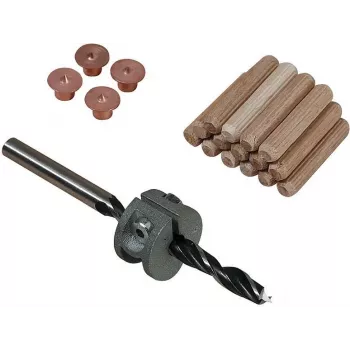 Wolfcraft 8 mm bokträpluggset med borr, djupanslag och markörer (50 pluggar, 56 delar) 2917000