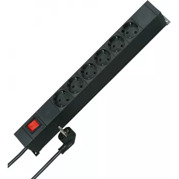HEINRICH KOPP 19 inch rackmonterad uttagslist, 12 Schuko-uttag (2x6), 2 m kabel, svart 931305010