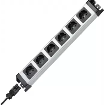 Kopp POWERversal 6-fack uttagslist med GST18i-ingång, utan brytare, silver/svart 2.29420012E8