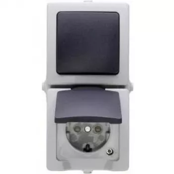 HEINRICH KOPP Nautic grå kombinationsströmbrytare och uttag med lock, IP44, 250 V, 16 A 138556008