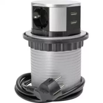 HEINRICH KOPP 3-fack silverfärgat uttagstorn med 1,4 m kabel, 16 A, barnsäkra uttag 229005011