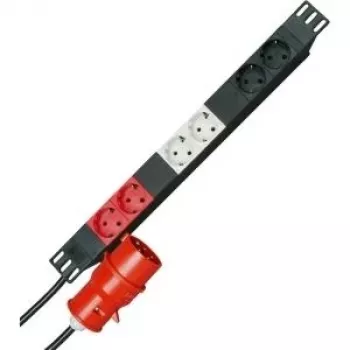 HEINRICH KOPP 19 inch rackmonterad uttagslist 6-fack jordat med strömbrytare, 1U, svart 930105013