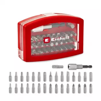 Einhell BELT CLIP 118495 32-delat skruvdragarbitsset med Phillips-, PoziDriv-, spår-, Torx- och manipulationssäkra Torx-bitar i förvaringsetui med bältesklämma