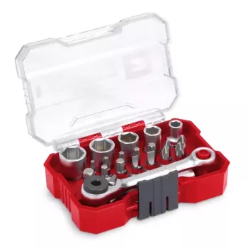 Einhell 21-delat 1/4 inch hylsnyckel- och bitset | kromvanadium | omkopplingsbar spärrnyckel | 118683