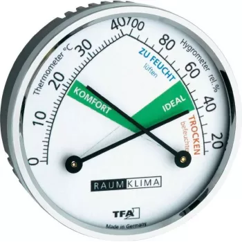 TFA Dostmann 452024 termo-hygrometer, analog, vit/silver, väggmontering eller bordsställ, -15 till +55 °C, 0–100 % RH