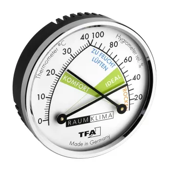 TFA Dostmann 452024 termo-hygrometer, analog, vit/silver, väggmontering eller bordsställ, -15 till +55 °C, 0–100 % RH