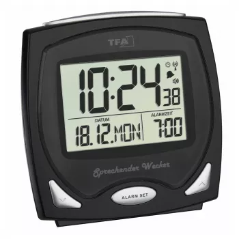 TFA Dostmann Radio-Controlled Alarm Clock Black with Fluorescent Dial 60.2541.01