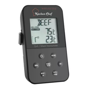 TFA Dostmann 14.1504 grilltermometer med kabelgivare, alarm, timer, kärntemperaturövervakning för lågtemperaturtillagning, fläskkött, nötkött, vilt, kalkon, lamm, kanin