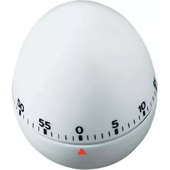 TFA DOSTMANN äggformad kökstimer, mekanisk, vit, 60 minuter, klocklarm, 60 x 74 mm 38.1002