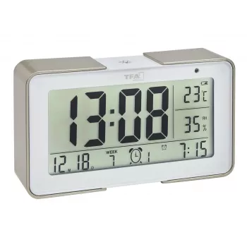 TFA Dostmann 60.2540.53 Radio-Controlled Alarm Clock Gold/White