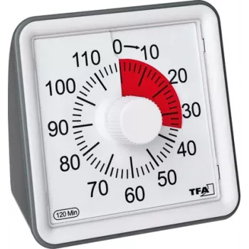 TFA DOSTMANN VISUAL timer vit analog 60-minuters mekanisk nedräkning med ljudlös drift och akustiskt larm (38.2043.10)