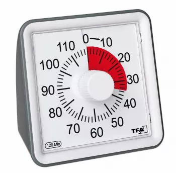 TFA DOSTMANN VISUAL timer vit analog 60-minuters mekanisk nedräkning med ljudlös drift och akustiskt larm (38.2043.10)