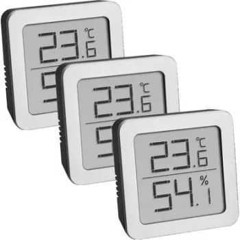 TFA Dostmann 95.2019.54 digital termo-hygrometer 3-pack för övervakning av inomhusklimat, vit/silver