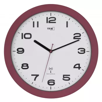 TFA Dostmann 60.3554.05 radiostyrd väggklocka, röd, 320 mm diameter