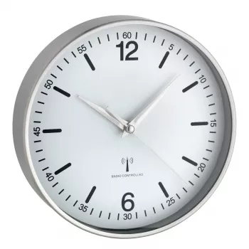 TFA DOSTMANN radioväggklocka 60.3503.02, 195 mm diameter, aluminiumram, vit urtavla, silver