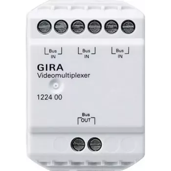 Gira 122400 video-multiplexer för dörrkommunikation, 2-trådsbuss, 4 kameraingångar, DIN-skena, 6 TE