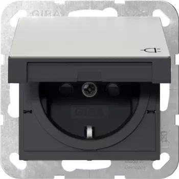 Gira SCHUKO uttag med klafflock och shutter rostfritt 1-fack infälld 16 A 250 V 4414600