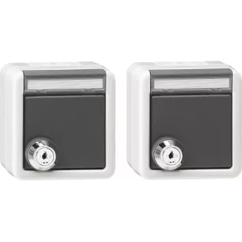 Gira set 2x SCHUKO uttag med lås och klafflock påputt IP44 likalåsande renvit 456030