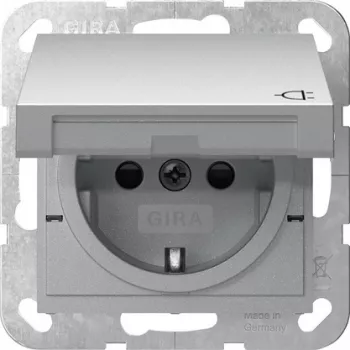 Gira System 55 SCHUKO-uttag med lock och förhöjt beröringsskydd, renvit glansig 475426