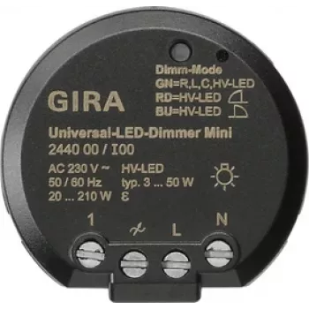 GIRA 244000 universell LED-dimmer, infälld, elektronisk, 230 V AC, 3-100 W LED / 20-200 W halogen, fasavskärning, mjukstart, minnesfunktion