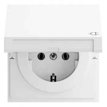 Gira 445470 SCHUKO-uttag med lock och platt strömbrytare, renvit glansig
