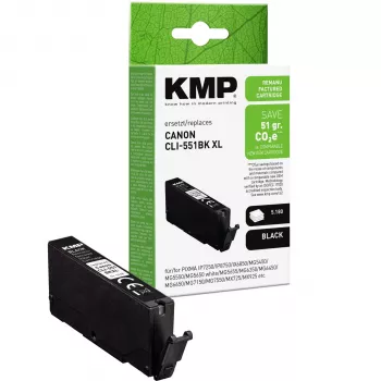 KMP svart kompatibel bläckpatron för Canon CLI-551 XL BK (hög kapacitet, 11 ml, ca 500 sidor) 1518,4011