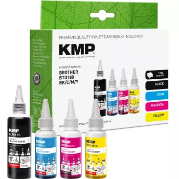 KMP PRINTTECHNIK påfyllningsbläck-set för Brother BTD180BK/C/M/Y – svart 110ml, cyan/magenta/gul 50ml vardera (kompatibel) 1555,0005