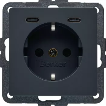 HAGER BERKER 48156086 Schuko-uttag med USB-C PD 20W laddare, polarvit matt