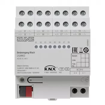 JUNG KNX 8-kanalig binär ingångsmodul, DIN-skenemontering, 4 TE bredd 2128REG