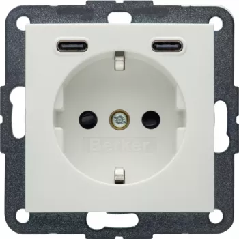 Hager Berker 48151909 Schuko-uttag med USB-C 20W PD, S.1, polarvit glansig