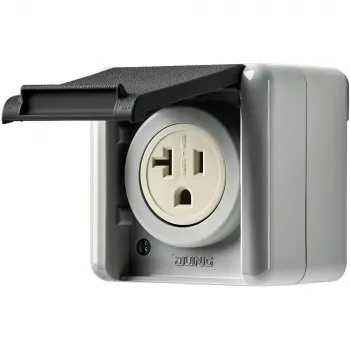 JUNG 821-20 USW uttag US-standard NEMA 20 A 125 V med lock, WG 800, grå