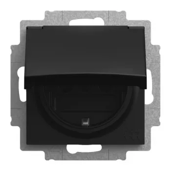 BUSCH-JAEGER SCHUKO-uttag med lock IP44, svart matt 2CKA002013A5538
