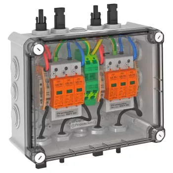 OBO VG-BC900S11 PV-systemlösning i kapsling, 2x1 PV-sträng till 2 utgångar, typ 2 SPD, 900 V DC 5088565