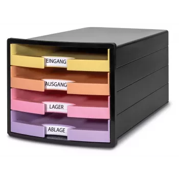 HAN IMPULS lådbox, 4 öppna lådor, svart/pastell, polystyren, upp till DIN C4 1013-139