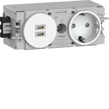 Hager Winsta infälld SCHUKO-uttag med 2x USB-C PD 20W laddare, ren vit GS17009016