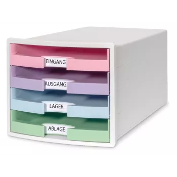 HAN IMPULS lådbox DIN A4, 4 lådor, rosa/lila/blå/grön 1013-129D