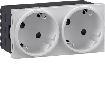 HAGER GS20229016 SCHUKO-uttag, 2-fack, 33°, trafikvit
