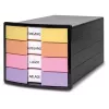 HAN IMPULS lådbox, 4 lådor, svart/pastell, polystyren, för DIN C4 1012-139