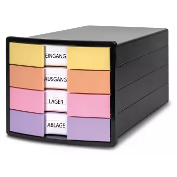 HAN IMPULS lådbox, 4 lådor, svart/pastell, polystyren, för DIN C4 1012-139