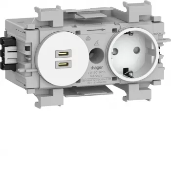 Hager Winsta Schuko-uttag med dual USB-C PD 20W laddare, polarvit GS17019016