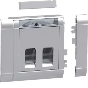 Hager GSETDM032LAN dataanslutningsinstallationssats, 2x RJ45, Cat.6A, skärmad, aluminiumfrontplatta, typ 03