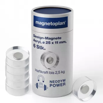 MAGNETOPLAN HOLTZ magnetoplan designmagneter, 25 mm, 6-pack neodymmagneter med transparent akrylgrepp, polerad (1680025)