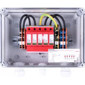 DEHN DCU 2 YPV 1100 2M 1S typ 2 överspänningsskydd för solcellsanläggningar, 2 MPPT, 1 sträng per MPPT, 1100 V DC, IP65-kapsling 900921
