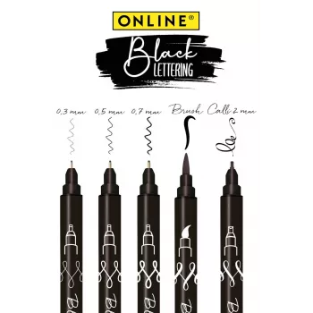 ONLINE Black Lettering akrylpennset, svart, 5 st. 19114