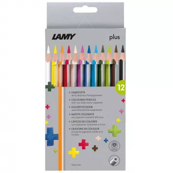 LAMY plus Triangular Coloured Pencils, 12-Piece Cardboard Case, Ergonomic Triangular Shape, Matte Surface, Assorted Colours (1222007)