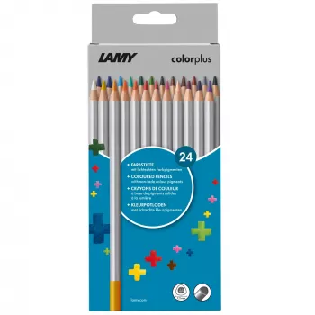 LAMY colorplus Colored Pencils, 24 Assorted Colors, Ergonomic Triangular Shape, Matte Finish, Break-Resistant Lead, Cardboard Case 1233469
