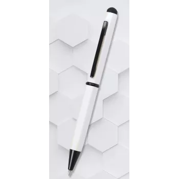 ONLINE SCHREIBGERÄTE Hexagon Stylus kulspetspenna, vitt hölje, blått bläck, kapacitiv stylus, vridmekanism, aluminium, 1 st (21031/3D)